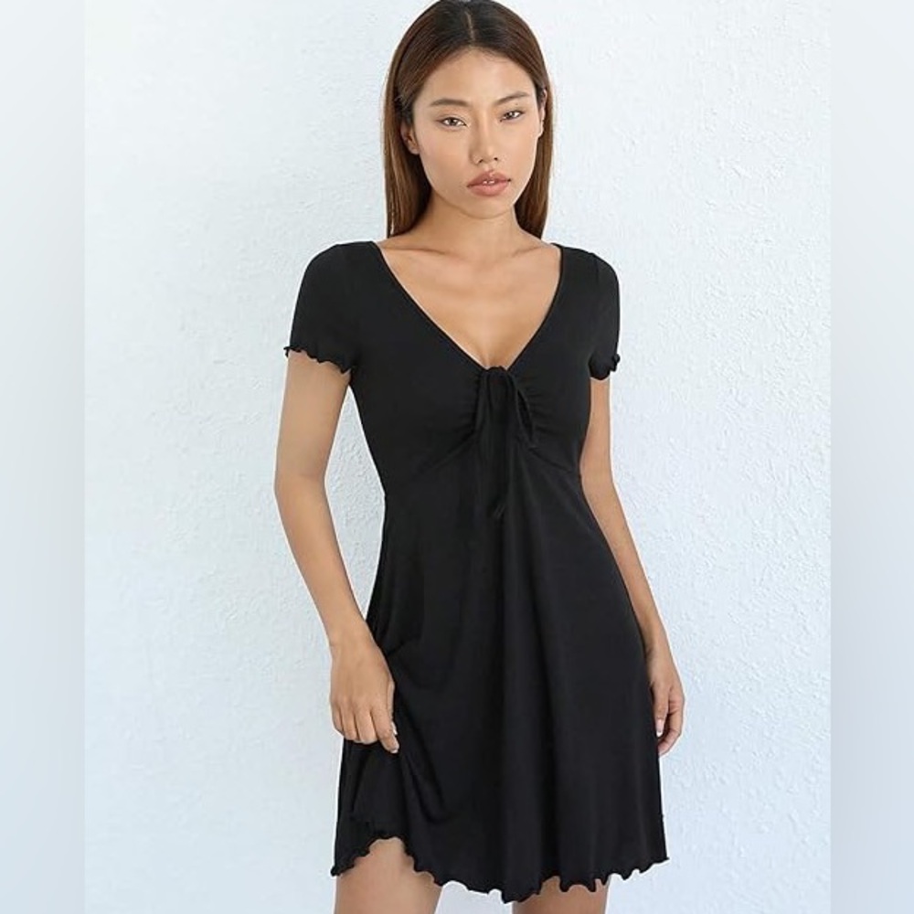 BP Drawstring Front Lettuce Trim Dress Size Small